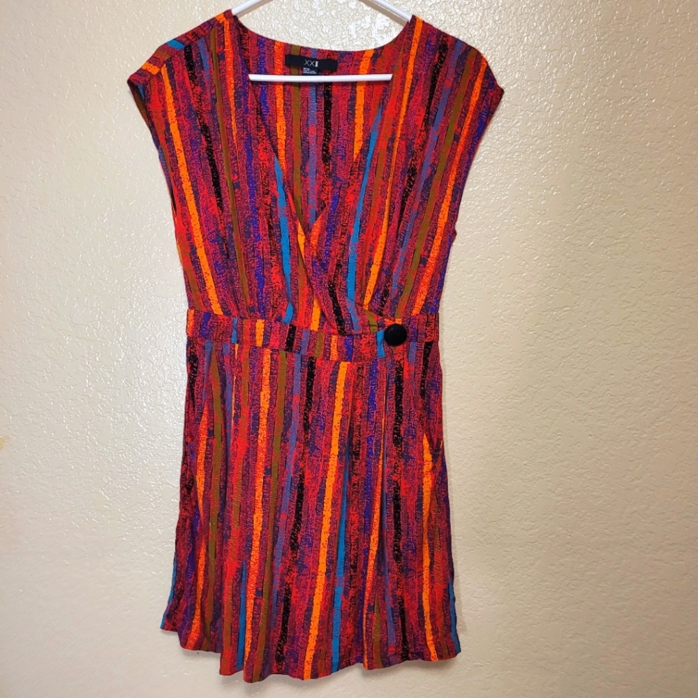 Forever 21 Women Multicolor Stripes mini Wrap Dress Size M